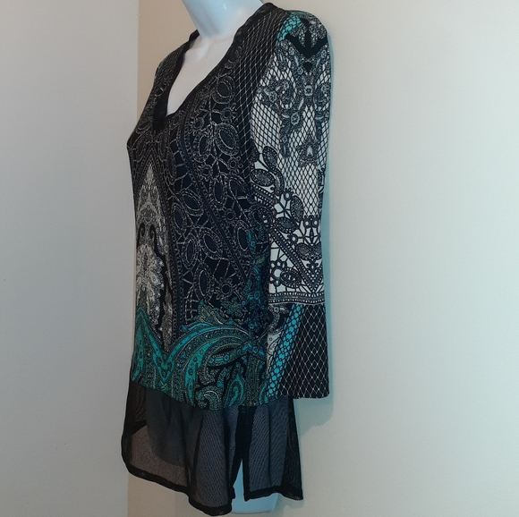 Frank Lyman Blouse 🇨🇦 Size 8, Black &Turquoise - Picture 6 of 9